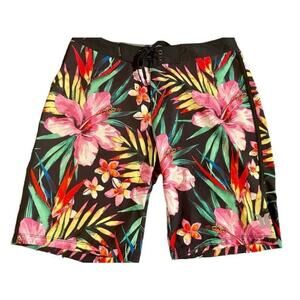 Size S Men's Hurley Phantom Floral Board Shorts Swim Trunks Size 30 Black Pink